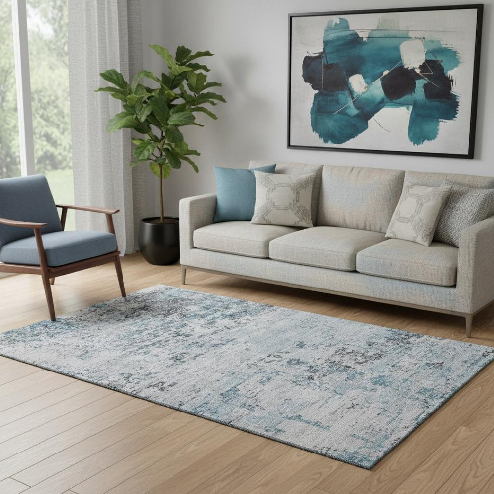 HomeRoots 5' X 8' Sky Blue Abstract Area Rug - Modern, Washable, UV Protected, Stain-Resistant, Soft & Durable 699168
