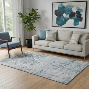 HomeRoots 5' X 8' Sky Blue Abstract Area Rug - Modern, Washable, UV Protected, Stain-Resistant, Soft & Durable 699168
