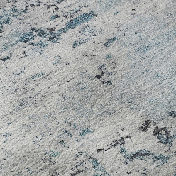 HomeRoots 8' Sky Blue, Ivory & Gray Abstract Washable Round Rug - Durable, UV Protected & Stain Resistant Design 699169