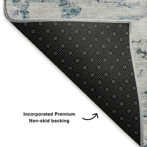 HomeRoots 8' X 10' Sky Blue Ivory Gray Abstract Washable Area Rug - Soft, Durable, Stain Resistant & UV Protected 699170