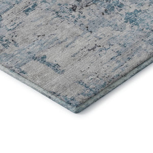 HomeRoots 8' X 10' Sky Blue Ivory Gray Abstract Washable Area Rug - Soft, Durable, Stain Resistant & UV Protected 699170