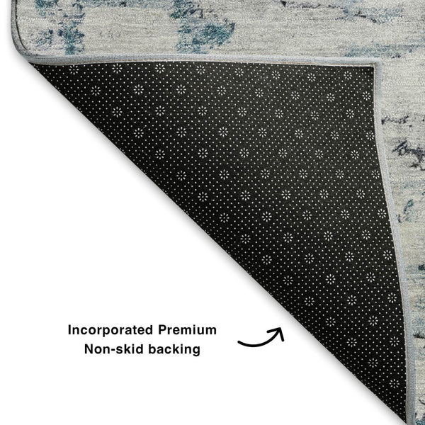 HomeRoots 9' X 12' Stylish Sky Blue Abstract Area Rug - Washable, UV-Protected, Ideal for Busy Homes & Pets 699171