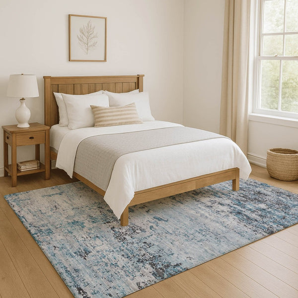 HomeRoots 9' X 12' Stylish Sky Blue Abstract Area Rug - Washable, UV-Protected, Ideal for Busy Homes & Pets 699171