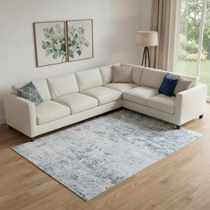 HomeRoots 10' X 14' Sky Blue Abstract Area Rug - Machine Washable, UV Protected, Stain Resistant for Modern Homes 699172
