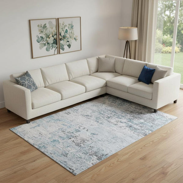 HomeRoots 10' X 14' Sky Blue Abstract Area Rug - Machine Washable, UV Protected, Stain Resistant for Modern Homes 699172