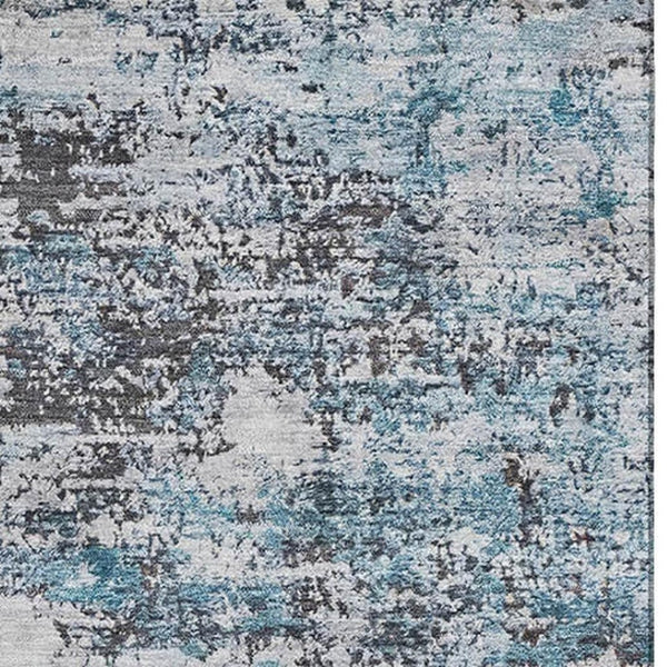 HomeRoots 10' X 14' Sky Blue Abstract Area Rug - Machine Washable, UV Protected, Stain Resistant for Modern Homes 699172