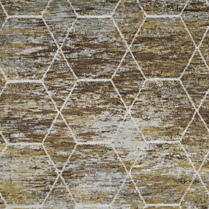 HomeRoots 5' X 8' Modern Geometric Washable Area Rug in Brown, Gold & Ivory - Durable, UV-Protected Design! 699174