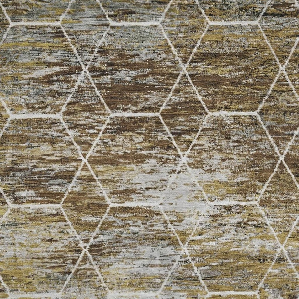 HomeRoots 5' X 8' Modern Geometric Washable Area Rug in Brown, Gold & Ivory - Durable, UV-Protected Design! 699174
