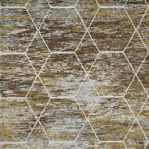HomeRoots 8' X 10' Washable Geometric Area Rug in Brown, Gold & Ivory – UV Protected & Stain-Resistant Design 699176