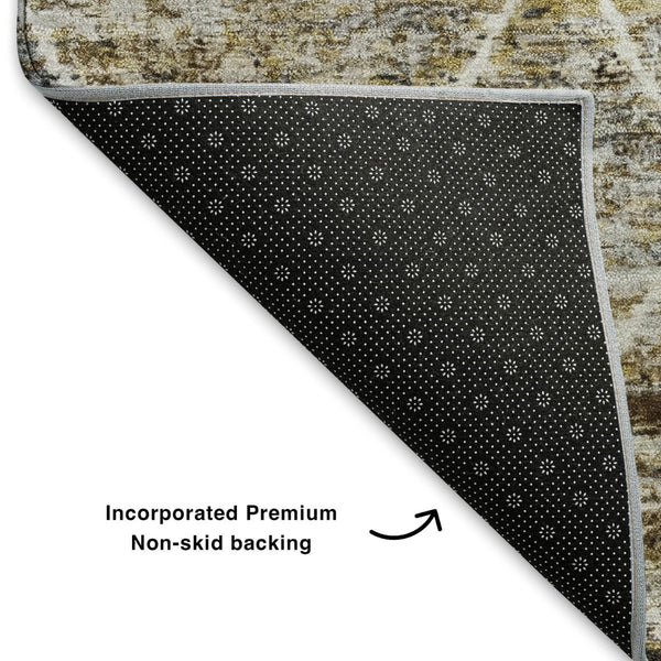 HomeRoots 10' X 14' Brown Gold Ivory Geometric Area Rug - Washable, Stain-Resistant, UV Protected for Homes 699178