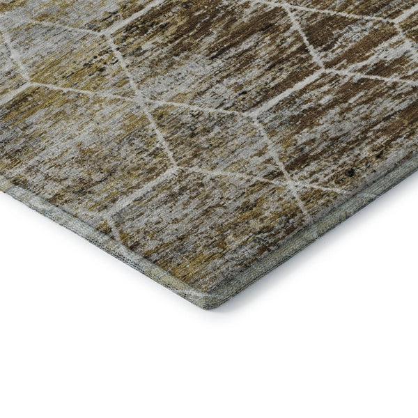 HomeRoots 10' X 14' Brown Gold Ivory Geometric Area Rug - Washable, Stain-Resistant, UV Protected for Homes 699178