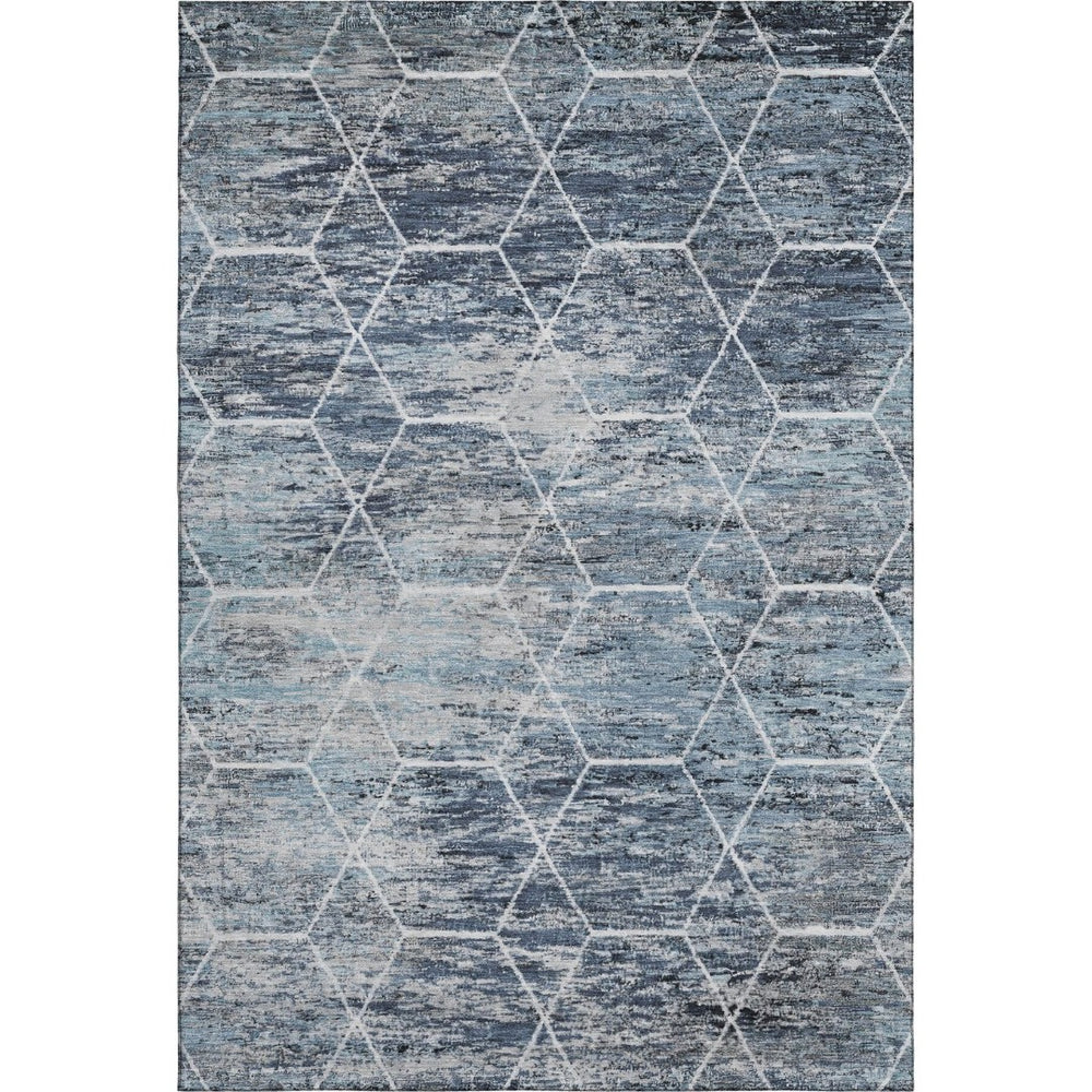 HomeRoots 5' X 8' Stylish Blue Ivory Gray Geometric Washable Area Rug - UV Protected & Stain-Resistant Design 699180