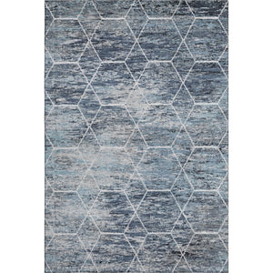 HomeRoots 5' X 8' Stylish Blue Ivory Gray Geometric Washable Area Rug - UV Protected & Stain-Resistant Design 699180