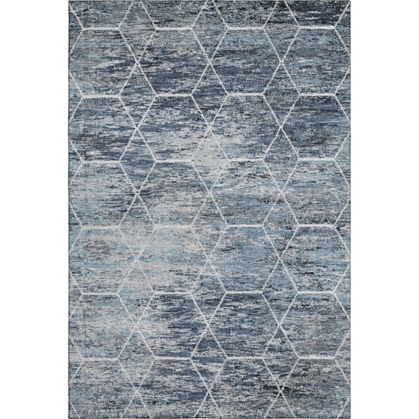 HomeRoots 5' X 8' Stylish Blue Ivory Gray Geometric Washable Area Rug - UV Protected & Stain-Resistant Design 699180