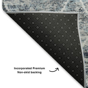 HomeRoots 5' X 8' Stylish Blue Ivory Gray Geometric Washable Area Rug - UV Protected & Stain-Resistant Design 699180