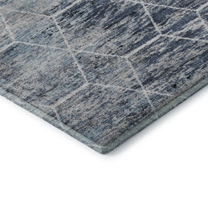HomeRoots 5' X 8' Stylish Blue Ivory Gray Geometric Washable Area Rug - UV Protected & Stain-Resistant Design 699180