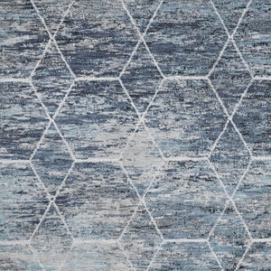HomeRoots 5' X 8' Stylish Blue Ivory Gray Geometric Washable Area Rug - UV Protected & Stain-Resistant Design 699180