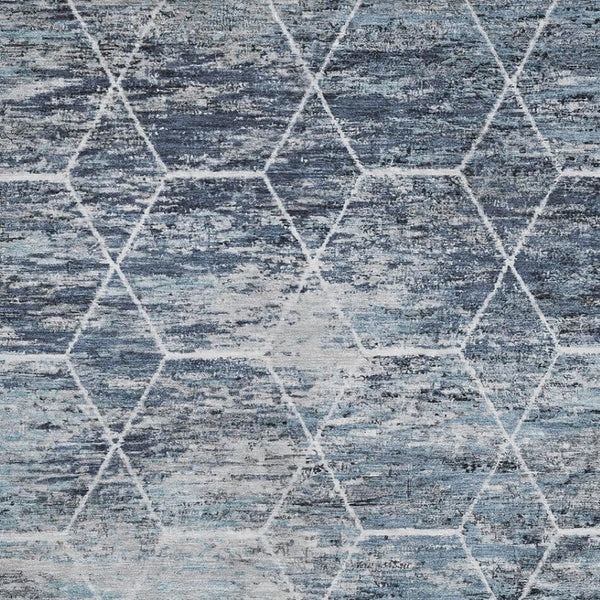HomeRoots 5' X 8' Stylish Blue Ivory Gray Geometric Washable Area Rug - UV Protected & Stain-Resistant Design 699180