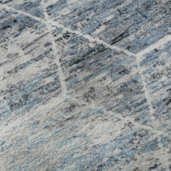 HomeRoots 8' Blue Ivory and Gray Geometric Round Rug - Washable, UV-Protected, Perfect for Homes with Kids & Pets 699181