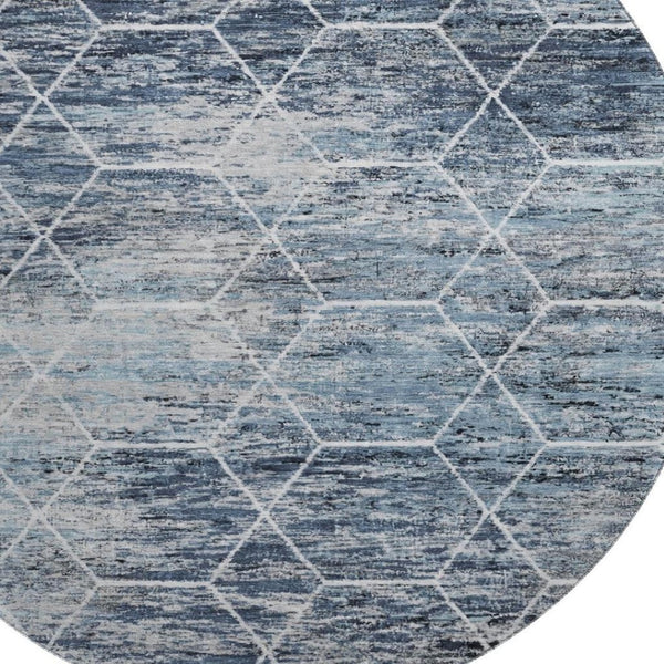 HomeRoots 8' Blue Ivory and Gray Geometric Round Rug - Washable, UV-Protected, Perfect for Homes with Kids & Pets 699181