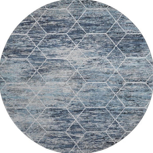 HomeRoots 8' Blue Ivory and Gray Geometric Round Rug - Washable, UV-Protected, Perfect for Homes with Kids & Pets 699181