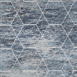 HomeRoots 8' X 10' Blue Ivory Gray Geometric Area Rug - Stylish, Washable, UV-Protected, Family-Friendly Decor 699182