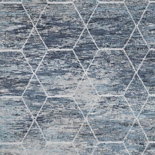 HomeRoots 8' X 10' Blue Ivory Gray Geometric Area Rug - Stylish, Washable, UV-Protected, Family-Friendly Decor 699182