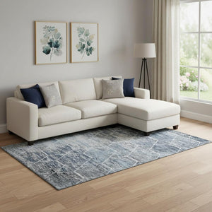 HomeRoots 9' X 12' Geometric Area Rug in Blue, Ivory & Gray - Washable, UV-Protected, and Stain Resistant Design 699183