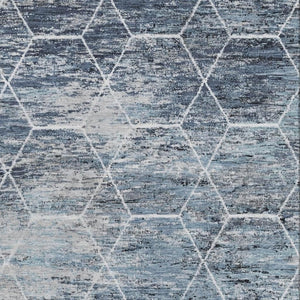 HomeRoots 9' X 12' Geometric Area Rug in Blue, Ivory & Gray - Washable, UV-Protected, and Stain Resistant Design 699183