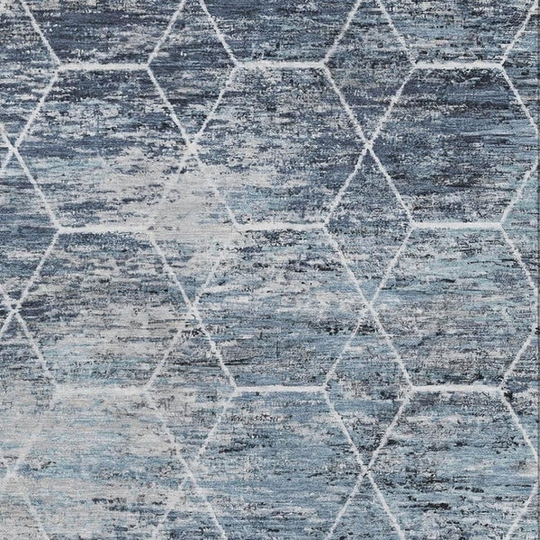 HomeRoots 9' X 12' Geometric Area Rug in Blue, Ivory & Gray - Washable, UV-Protected, and Stain Resistant Design 699183