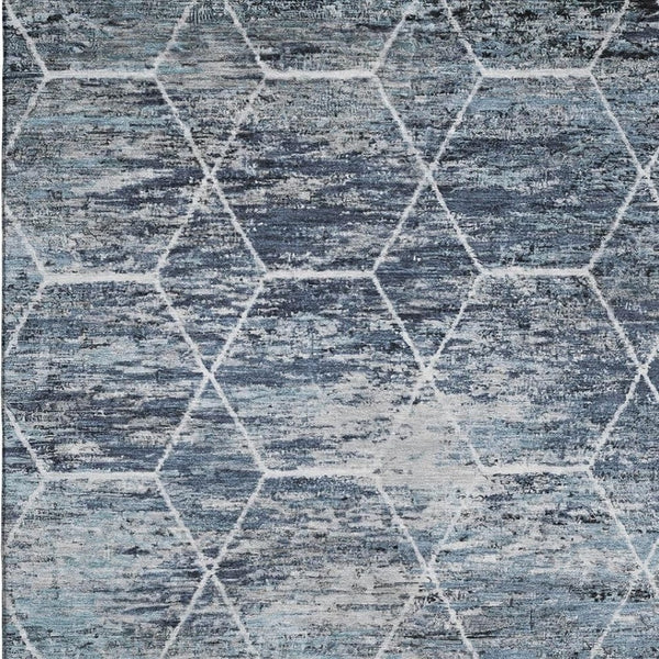 HomeRoots 10' Blue, Ivory & Gray Geometric Washable Area Rug - Durable, UV-Protected, Ideal for Busy Homes! 699184
