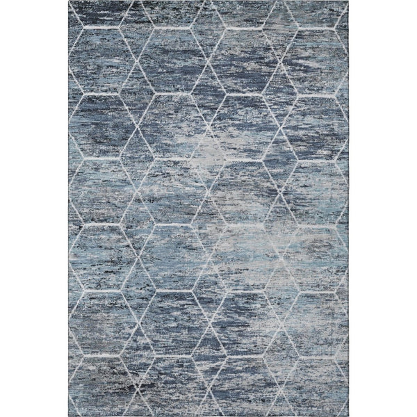 HomeRoots 10' Blue, Ivory & Gray Geometric Washable Area Rug - Durable, UV-Protected, Ideal for Busy Homes! 699184