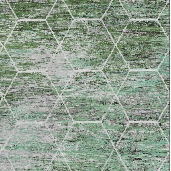 HomeRoots 5' X 8' Stylish Green Gray Ivory Geometric Washable Area Rug - UV Protected, Stain-Resistant & Durable 699186