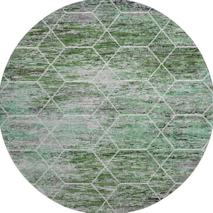 HomeRoots 8' Modern Green, Gray & Ivory Geometric Washable Round Rug with UV Protection for High-Traffic Areas 699187