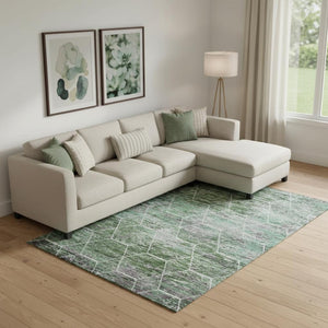 HomeRoots 9' X 12' Stylish Green, Gray & Ivory Geometric Washable Area Rug with UV Protection for Homes 699189