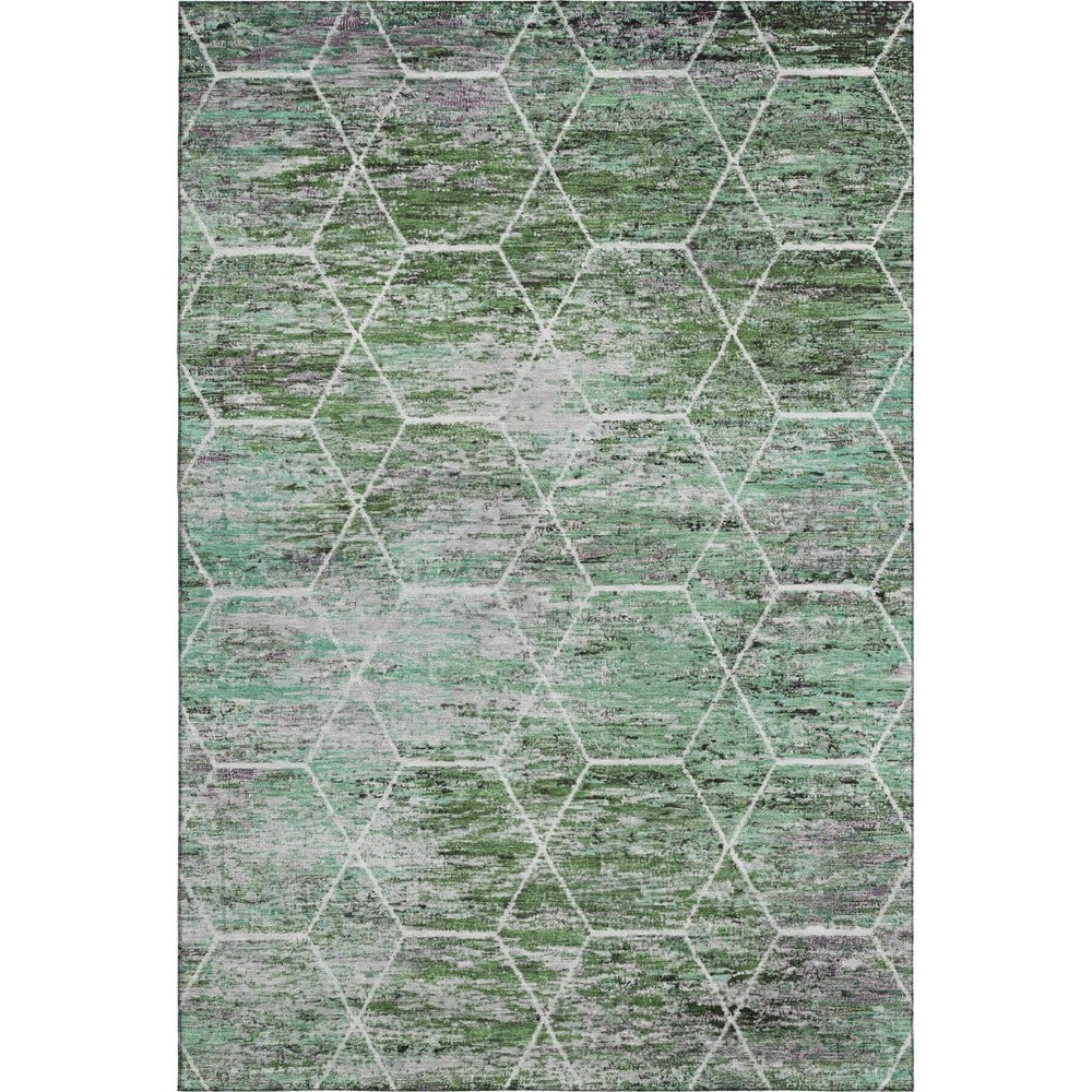 HomeRoots 9' X 12' Stylish Green, Gray & Ivory Geometric Washable Area Rug with UV Protection for Homes 699189