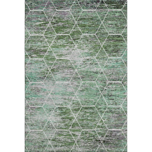 HomeRoots 9' X 12' Stylish Green, Gray & Ivory Geometric Washable Area Rug with UV Protection for Homes 699189