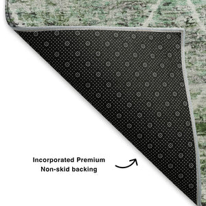HomeRoots 9' X 12' Stylish Green, Gray & Ivory Geometric Washable Area Rug with UV Protection for Homes 699189
