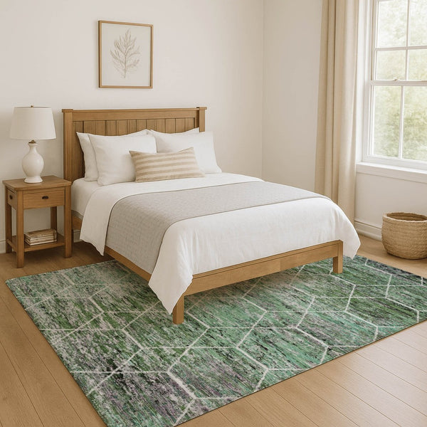 HomeRoots 9' X 12' Stylish Green, Gray & Ivory Geometric Washable Area Rug with UV Protection for Homes 699189