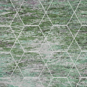 HomeRoots 9' X 12' Stylish Green, Gray & Ivory Geometric Washable Area Rug with UV Protection for Homes 699189