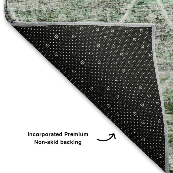 HomeRoots 10' Washable Geometric Area Rug in Green, Gray & Ivory - UV Protected, Pet-Friendly, Durable Design 699190