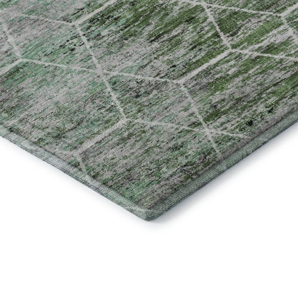 HomeRoots 10' Washable Geometric Area Rug in Green, Gray & Ivory - UV Protected, Pet-Friendly, Durable Design 699190