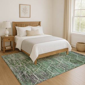 HomeRoots 10' Washable Geometric Area Rug in Green, Gray & Ivory - UV Protected, Pet-Friendly, Durable Design 699190