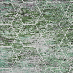 HomeRoots 10' Washable Geometric Area Rug in Green, Gray & Ivory - UV Protected, Pet-Friendly, Durable Design 699190