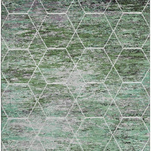 HomeRoots 10' Washable Geometric Area Rug in Green, Gray & Ivory - UV Protected, Pet-Friendly, Durable Design 699190
