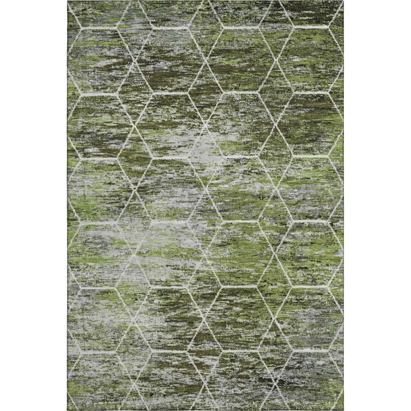 HomeRoots 5' X 8' Washable Olive Green, Gray & Ivory Geometric Area Rug with UV Protection for Modern Homes 699192