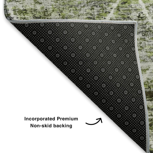 HomeRoots 5' X 8' Washable Olive Green, Gray & Ivory Geometric Area Rug with UV Protection for Modern Homes 699192