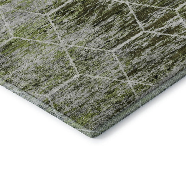 HomeRoots 5' X 8' Washable Olive Green, Gray & Ivory Geometric Area Rug with UV Protection for Modern Homes 699192