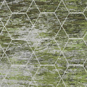 HomeRoots 5' X 8' Washable Olive Green, Gray & Ivory Geometric Area Rug with UV Protection for Modern Homes 699192