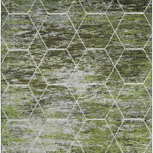 HomeRoots 5' X 8' Washable Olive Green, Gray & Ivory Geometric Area Rug with UV Protection for Modern Homes 699192